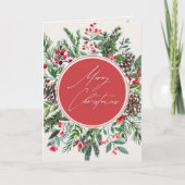エレガントなクリスマスの葉とベリー シーズンカード (正面)