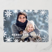 エレガントなクリスマスの葉の写真3枚セット シルバー 箔シーズンカード (正面)