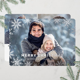 エレガントなクリスマスの葉の写真3枚セット シルバー 箔シーズンカード