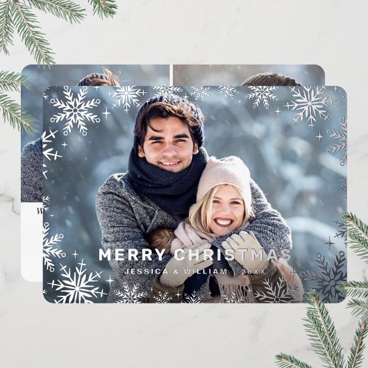 エレガントなクリスマスの葉の写真3枚セット シルバー 箔シーズンカード