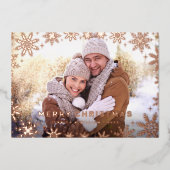 エレガントなクリスマスの葉の写真3 ローズゴールド 箔シーズンカード (正面)