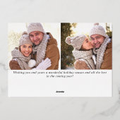 エレガントなクリスマスの葉の写真3 ローズゴールド 箔シーズンカード (裏面)