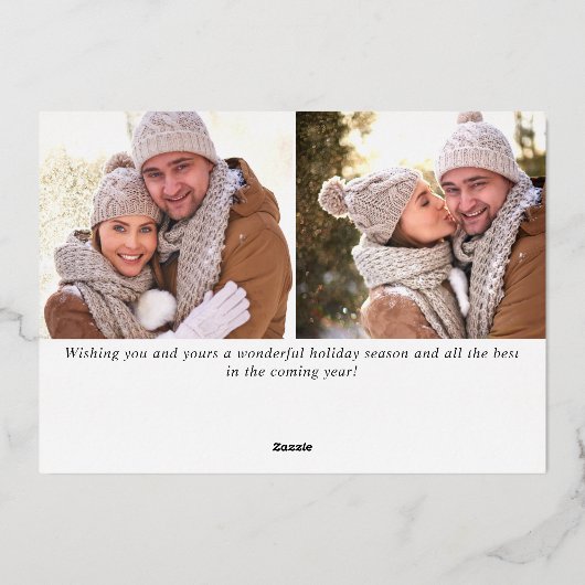 エレガントなクリスマスの葉の写真3 ローズゴールド 箔シーズンカード (裏面)