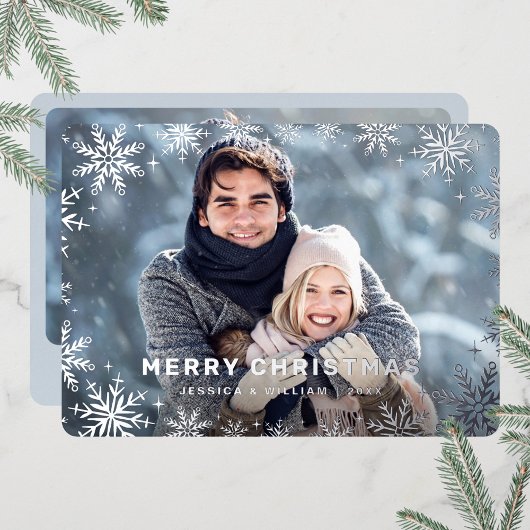 エレガントなクリスマスの葉2　写真　シルバー 箔シーズンカード