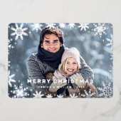 エレガントなクリスマスの葉2　写真　シルバー 箔シーズンカード (正面)