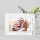 エレガントなクリスマスの葉2 写真 シルバー 箔シーズンカード (立ち正面)