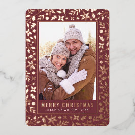 エレガントなクリスマスの葉 2 枚の写真 ローズゴールド 箔シーズンカード