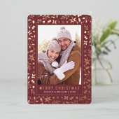 エレガントなクリスマスの葉 2 枚の写真 ローズゴールド 箔シーズンカード (立ち正面)