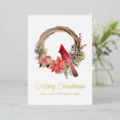 エレガントなクリスマスの赤いカーディナル鳥のモノグラム 箔シーズンカード (立ち正面)