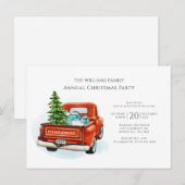 エレガントなクリスマスの赤いトラックのホリデーパーティー 招待状 (正面/裏面)