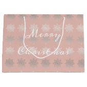 エレガントなクリスマスの雪片の銀のばら色の金ゴールド ラージペーパーバッグ (正面)