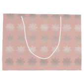 エレガントなクリスマスの雪片の銀のばら色の金ゴールド ラージペーパーバッグ (裏面)