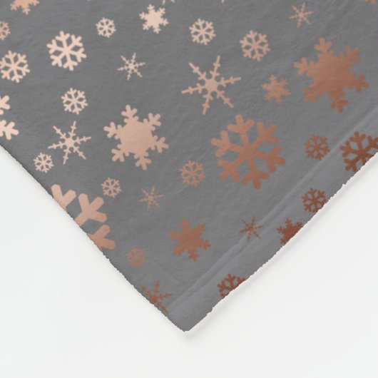 エレガントなクリスマスの雪片パターンばら色の金ゴールド フリースブランケット (角)