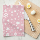 エレガントなクリスマスの雪片パターンパステル調ピンク キッチンタオル (四つ折り)