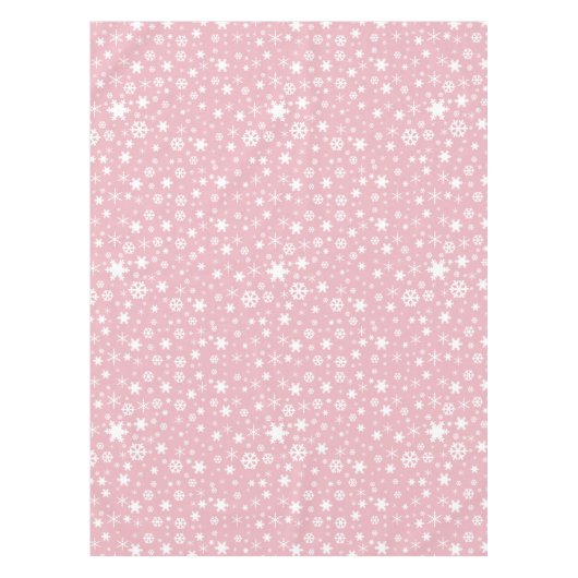 エレガントなクリスマスの雪片パターンパステル調ピンク テーブルクロス (正面)