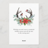 エレガントなクリスマスの鹿とポインセチアのグリーティング シーズンカード (裏面)