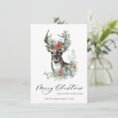 エレガントなクリスマスの鹿とポインセチアのグリーティング シーズンカード (スタンド正面)