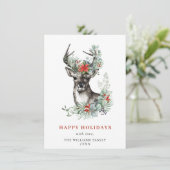 エレガントなクリスマスの鹿とポインセチアの挨拶 シーズンカード (スタンド正面)