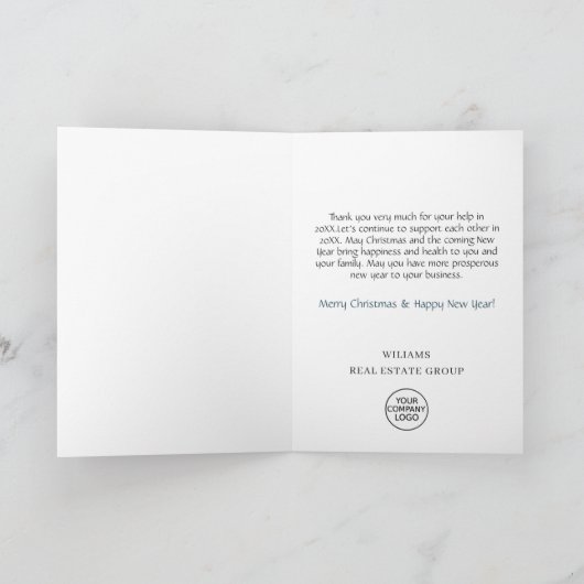 エレガントなクリスマスの鹿と松の木の企業のホリデーシーズン サンキューカード (内部)