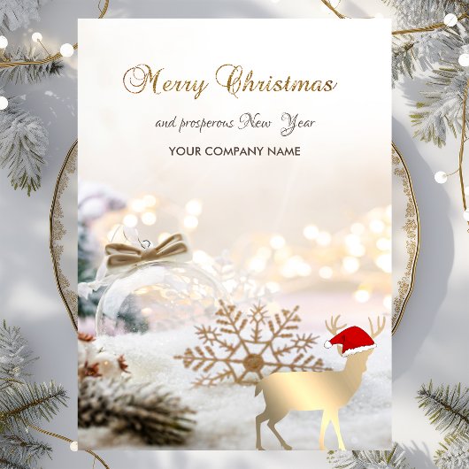 エレガントなクリスマスの鹿、ボール、雪の結晶 シーズンカード