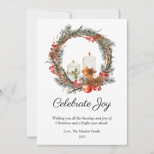 エレガントなクリスマスを祝う喜びのフラットデザイン シーズンカード (正面)