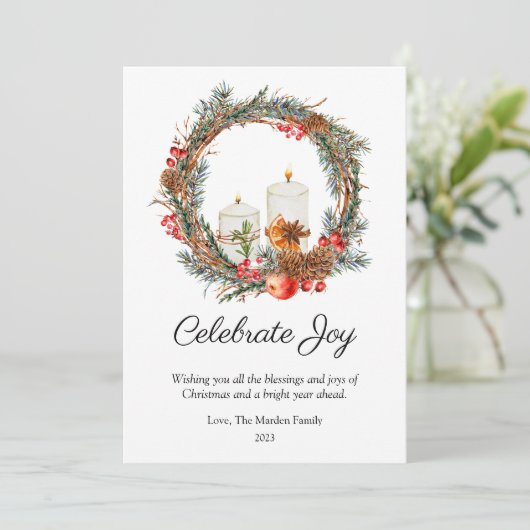エレガントなクリスマスを祝う喜びのフラットデザイン シーズンカード (スタンド正面)