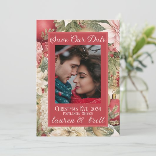 エレガントなクリスマスイブのロマンチックな写真 ウェディング セーブザデート (スタンド正面)
