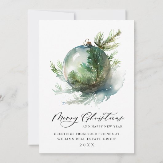 エレガントなクリスマスオーナメントの企業へのご挨拶 シーズンカード (正面)