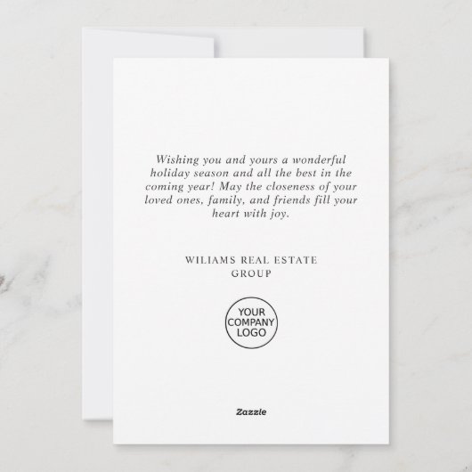 エレガントなクリスマスオーナメントの企業へのご挨拶 シーズンカード (裏面)