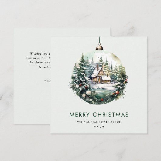 エレガントなクリスマスオーナメントの企業向け年賀状 シーズンカード (正面/裏面)