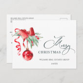 エレガントなクリスマスオーナメントの企業向け年賀状 ポストカード (正面/裏面)