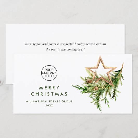 エレガントなクリスマスオーナメントの企業向け新年のご挨拶 シーズンカード (正面/裏面)