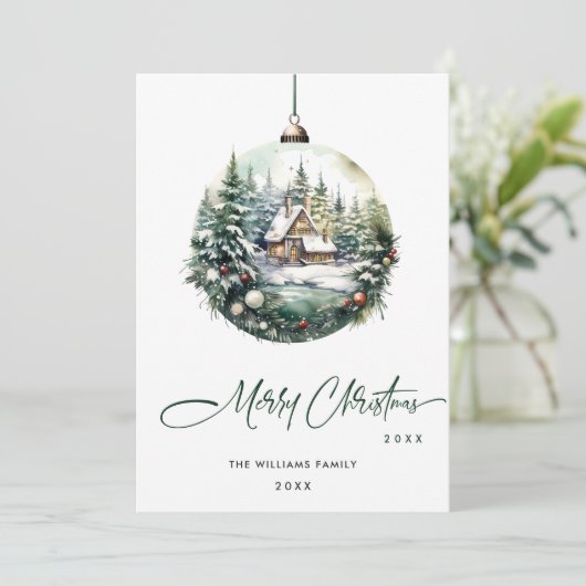 エレガントなクリスマスオーナメントの法人向け新年のご挨拶 シーズンカード (スタンド正面)