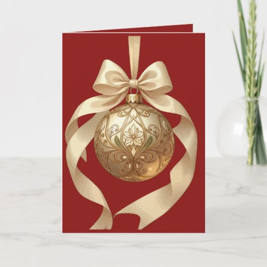 エレガントなクリスマスオーナメント ベージュとブラウン シーズンカード (正面)