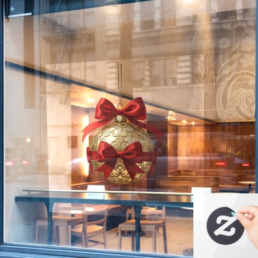 エレガントなクリスマスオーナメント ベージュと赤 ウィンドウサイン (カフェ窓)