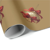 エレガントなクリスマスオーナメント ベージュと赤 ラッピングペーパー (ロールコーナー)