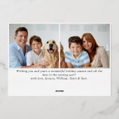 エレガントなクリスマスオーナメント 赤いボール 2枚の写真 ゴールド 箔シーズンカード (裏面)