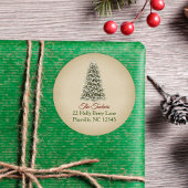 エレガントなクリスマスツリーのクラフト紙返送先ラベル ラウンドシール