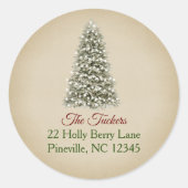 エレガントなクリスマスツリーのクラフト紙返送先ラベル ラウンドシール (正面)