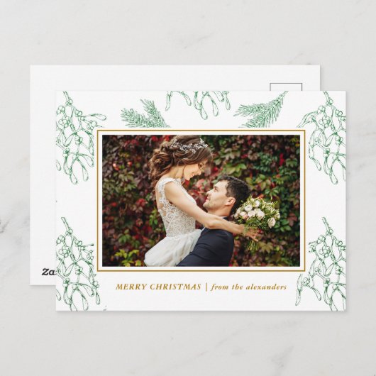 エレガントなクリスマスツリーのミストルティーグリーンとゴールドの写真 シーズンポストカード (正面/裏面)