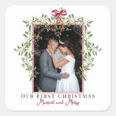 エレガントなクリスマスツリーの下でのファーストキス　結婚記念写真 スクエアシール (正面)