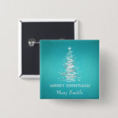 エレガントなクリスマスツリーの名前の青のカスタム 缶バッジ (正面&裏面)