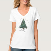 エレガントなクリスマスツリーの女性用VネックTシャツ Tシャツ (正面)