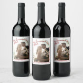 エレガントなクリスマスツリーの新婚夫婦の写真 ワインラベル (ボトル)