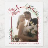 エレガントなクリスマスツリーの新婚夫婦の写真 ワインラベル (シングルラベル)