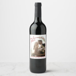 エレガントなクリスマスツリーの新婚夫婦の写真 ワインラベル