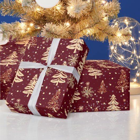 エレガントなクリスマスツリーの赤い休日 ラッピングペーパー (クリスマス)