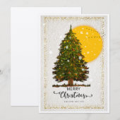 エレガントなクリスマスツリーカード　ゴールドの太陽の背景 招待状 (正面/裏面)