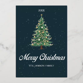 エレガントなクリスマスツリーカード メリークリスマスの願い 箔シーズンカード