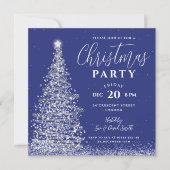 エレガントなクリスマスツリーパーティー シルバー ネイビー ホリデー 招待状 (正面)